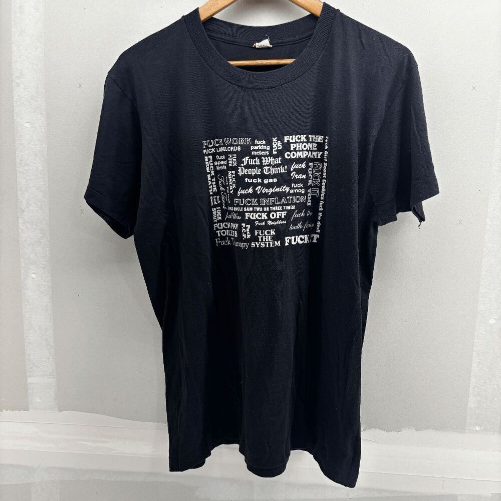 Vintage 80s tuck Everything Screen Stars Shirt Mens XL Black Grunge Punk Goth